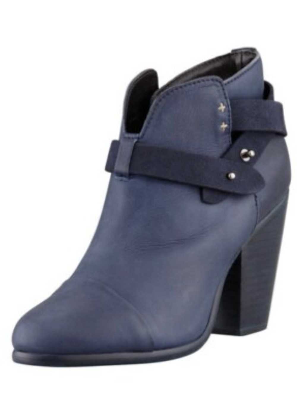 rag & bone Harrow Navy Italian Leather Ankle Boot with Strap and Studs